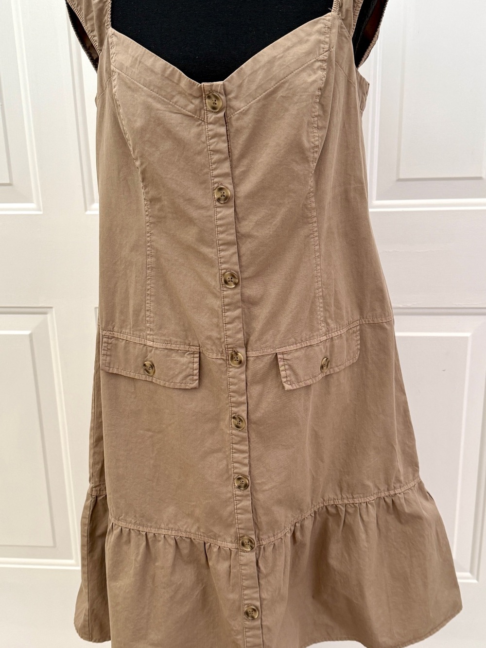 Zara Brown Solid A-Line Knee Length Sweetheart Button Front Dress Size US XL